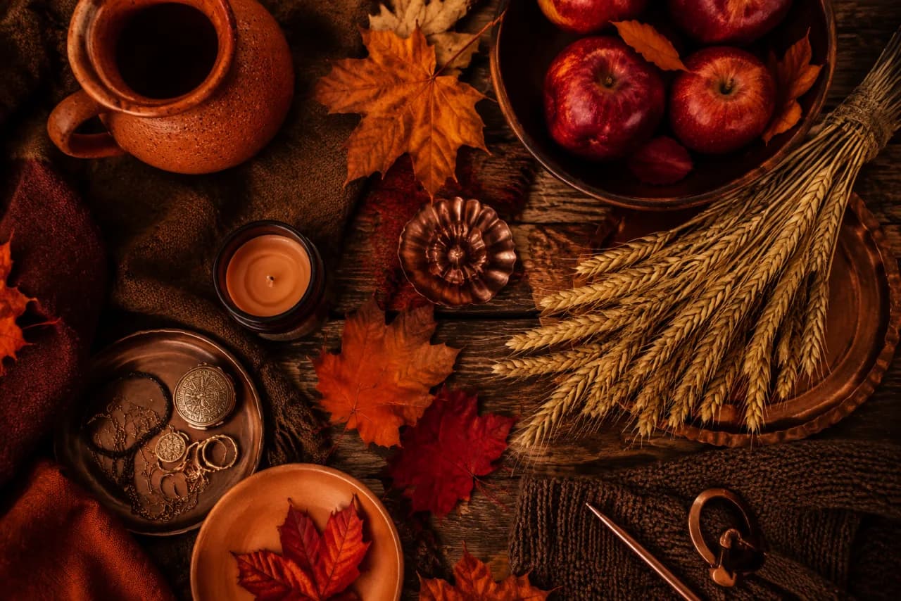 Autumn color palette mood board showing characteristic autumn colors