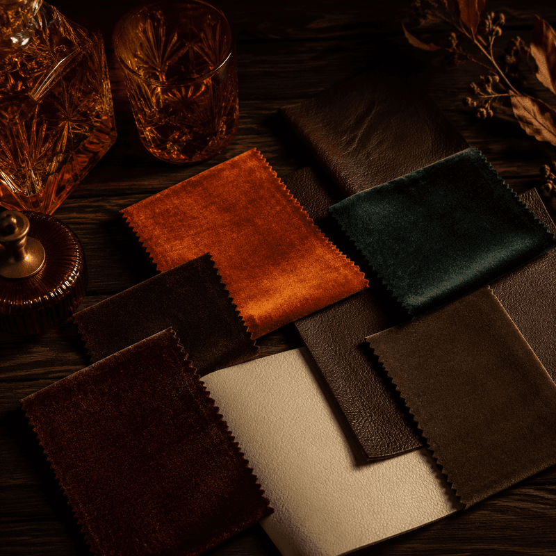 Deep Autumn color palette mood board with characteristic warm-neutral, deep, rich colors suitable for clothing, makeup, and accessories