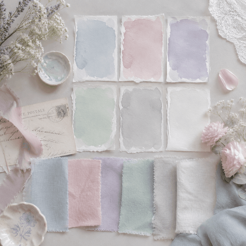 Light Summer color palette mood board with characteristic cool, light, soft colors suitable for clothing, makeup, and accessories